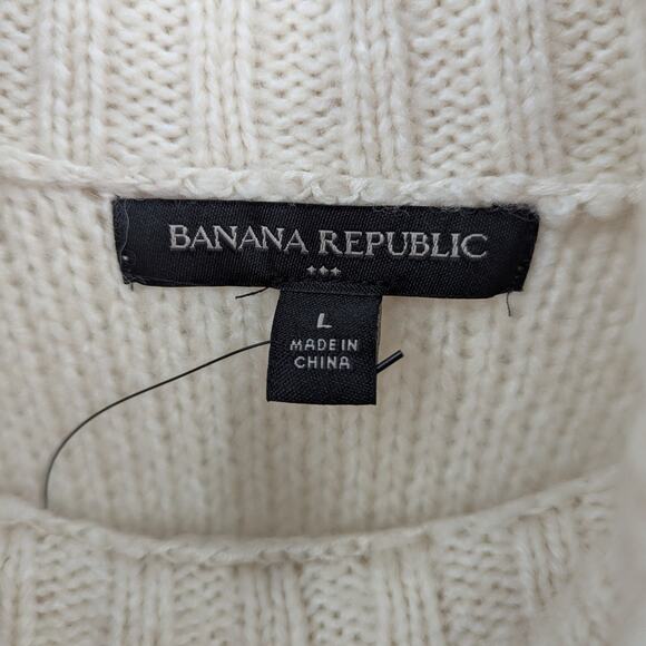 NWT Banana Republic Sweater Dress Sz L Ivory Cable Knit Fisherman Wool Blend - Picture 3 of 4